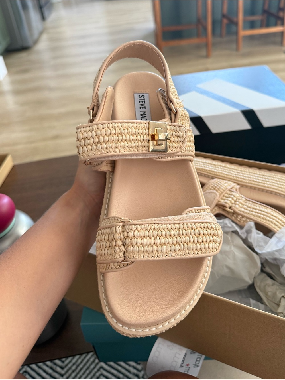Steve Madden Bigmona Natural Raffia Platform Sandals Size 8.5